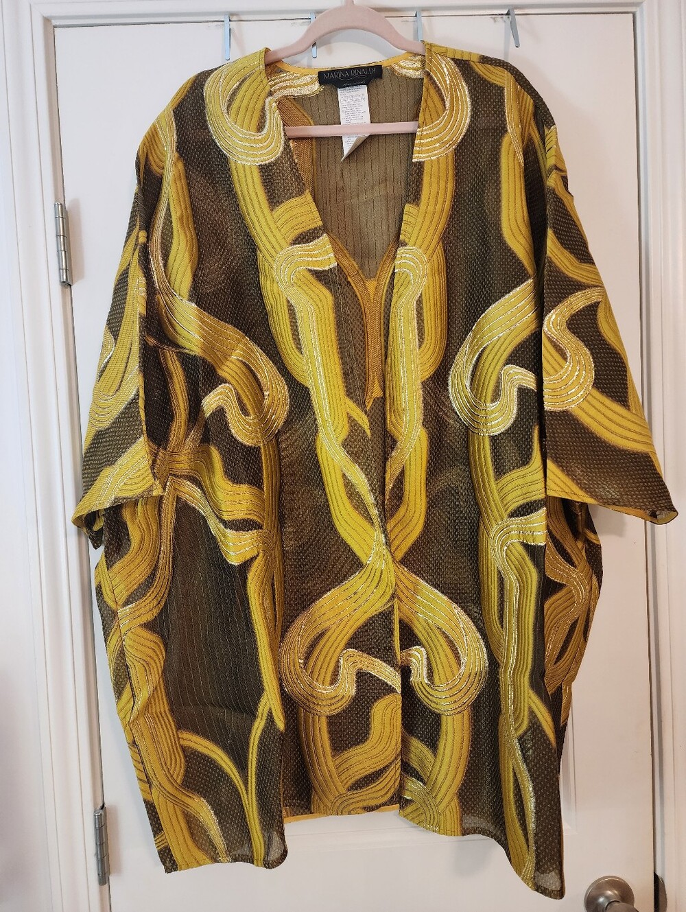 Marina Rinaldi New Yellow & Brown Abstract Mesh Kimono Sz 22 Oversized $1385